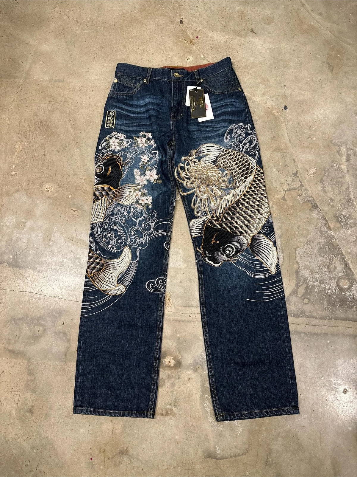 Harajuku Japanese Jeans Mens New Dragon High Quality Jeans Gothic Vintage Hip Hop Streetwear Denim Fabric Wide Leg pants