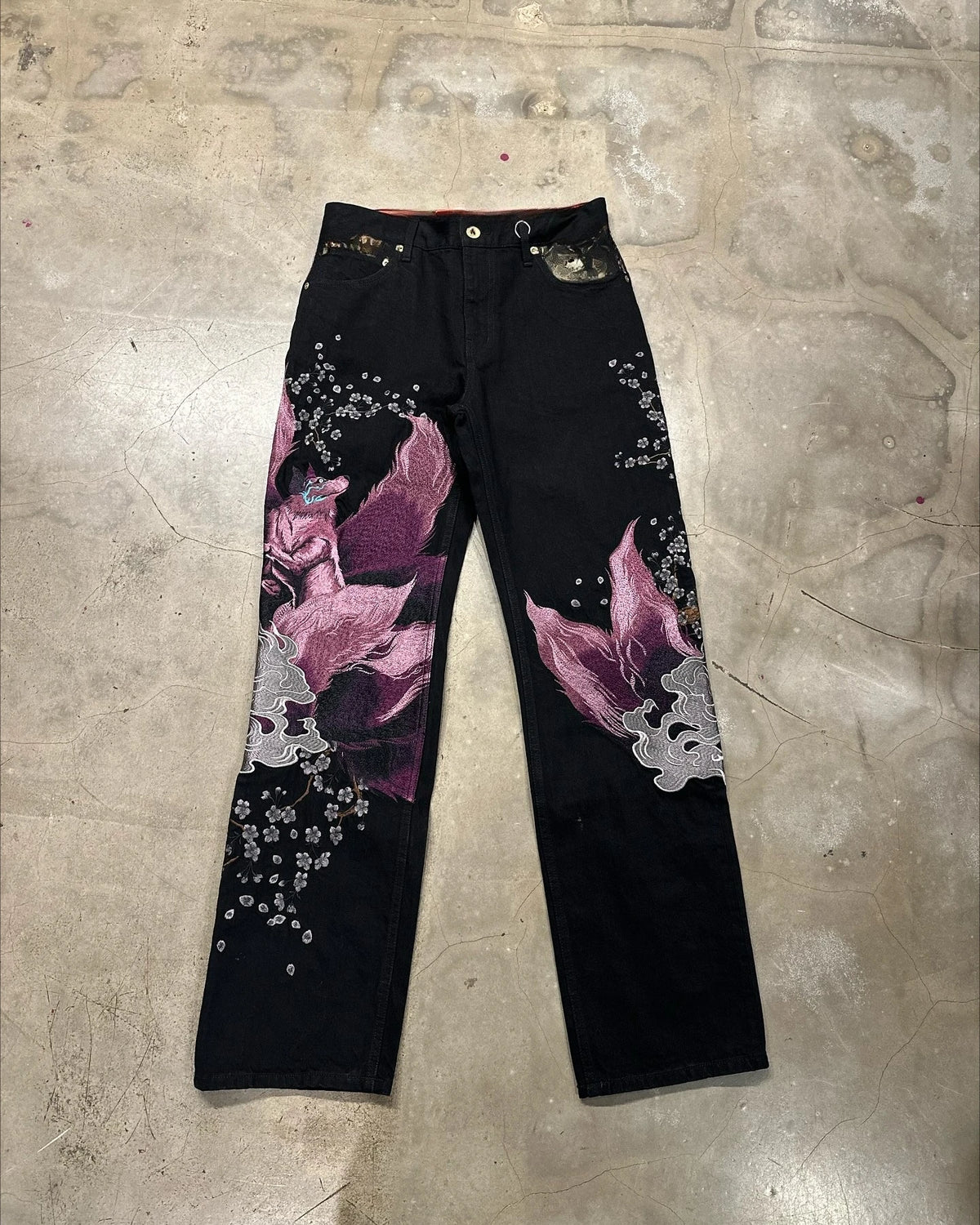 Harajuku Japanese Jeans Mens New Dragon High Quality Jeans Gothic Vintage Hip Hop Streetwear Denim Fabric Wide Leg pants